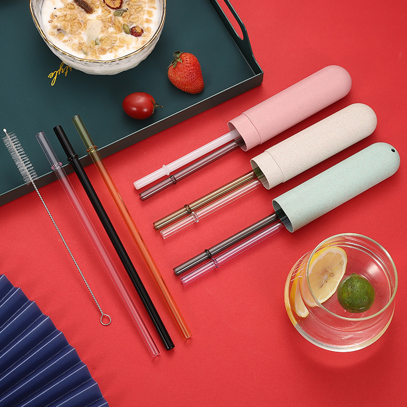 1/2 bucăți paie din sticlă curbată fină specială, drepte, reutilizabile, ecologice, cu 1 bucată perie de curățare și carcasă