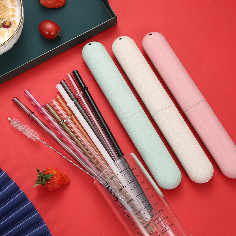 1/2 bucăți paie din sticlă curbată fină specială, drepte, reutilizabile, ecologice, cu 1 bucată perie de curățare și carcasă