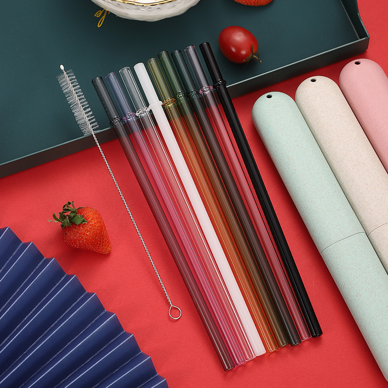 1/2 bucăți paie din sticlă curbată fină specială, drepte, reutilizabile, ecologice, cu 1 bucată perie de curățare și carcasă