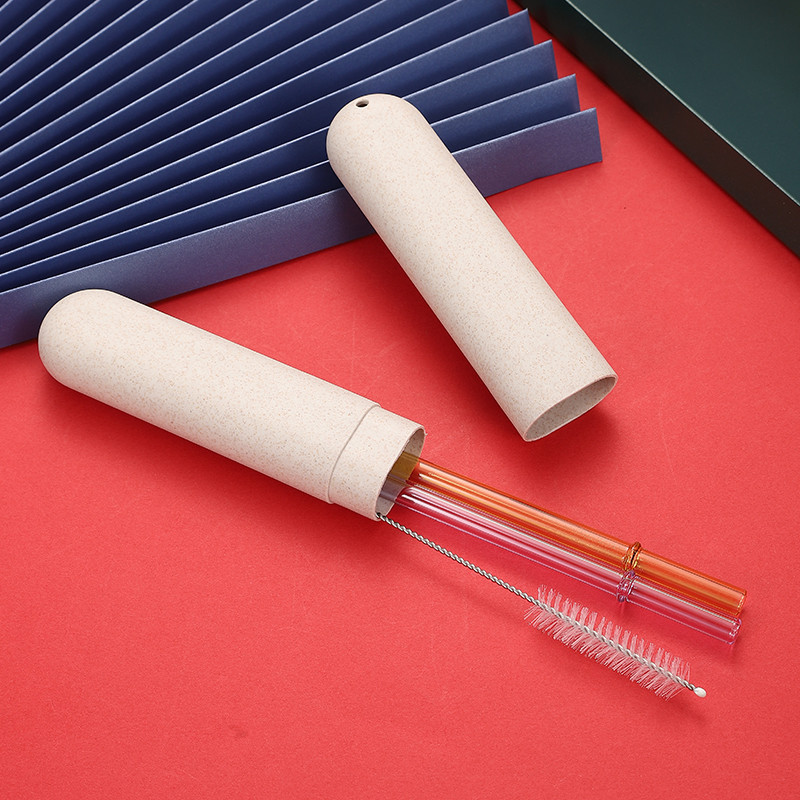 1/2 bucăți paie din sticlă curbată fină specială, drepte, reutilizabile, ecologice, cu 1 bucată perie de curățare și carcasă