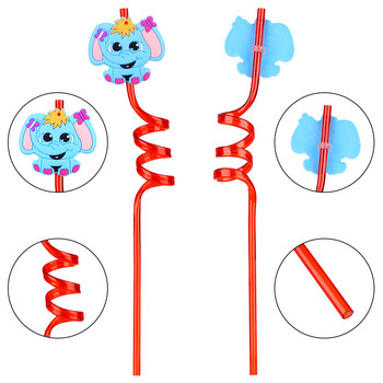 1PC Пластмасови сламки за многократна употреба Пластмасови сламки за серия анимационни животни за детски бар Домашна кухня Декорация на парти за рожден ден