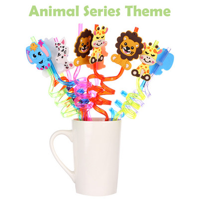 1 tk Cartoon Animal Series Theme Plastikust kõrred Korduvkasutatavad joogikõrred lastele Baari Kodu Köök Sünnipäevapeo sisustus