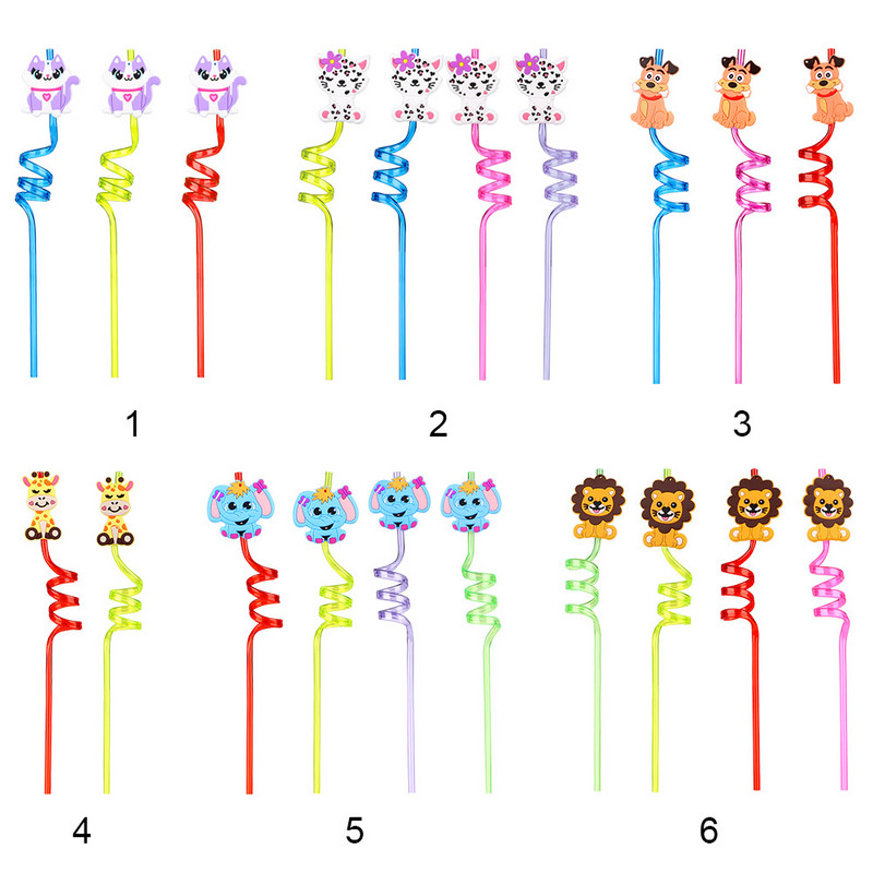 1 vnt Animacinių filmų serijos gyvūnų serijos teminiai plastikiniai šiaudeliai Daugkartiniai gėrimo šiaudeliai vaikams Baras Namų virtuvė Gimtadienio dekoras