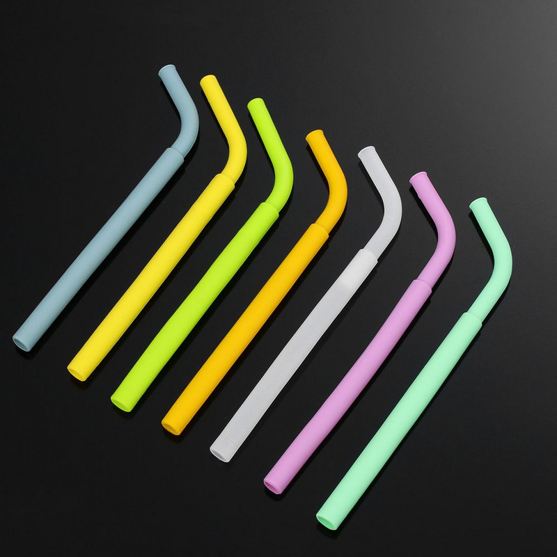 1PC Творчески сгъваеми сламки Преносими многократно използвани хранителни силиконови сламки за пиене Сгъваеми огънати сламки с кутия Миещи се