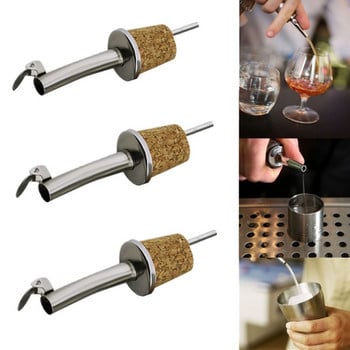 1/3 ΤΕΜ. Μεταλλικά Barware With Cover Plug Oil Dispenser Πώμα μπουκαλιού Wine Pourer Ξύλινος φελλός