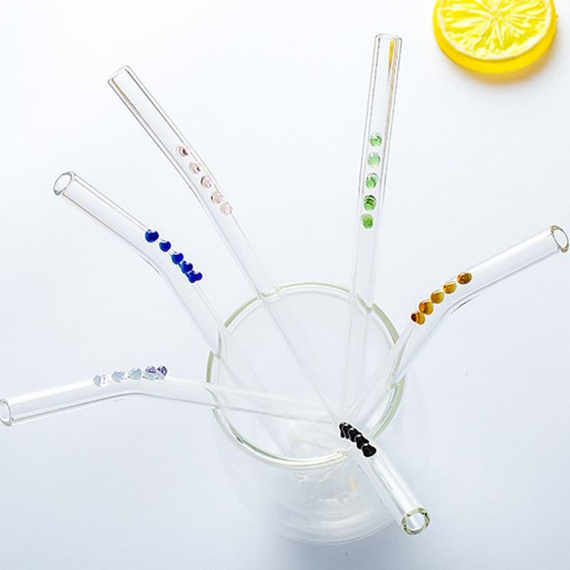 Paie reutilizabile din sticlă Eco-friendly Paie de băut îndoite în borosilicat înalt pentru smoothie Cocktail-uri Accesorii pentru bar