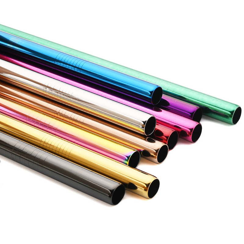 12 мм многоцветна сламка за многократна употреба, сламка от неръждаема стомана 304 с четка за чай с балончета, коктейл бар, парти аксесоари