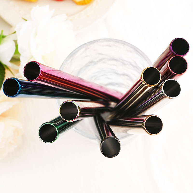 12 мм многоцветна сламка за многократна употреба, сламка от неръждаема стомана 304 с четка за чай с балончета, коктейл бар, парти аксесоари