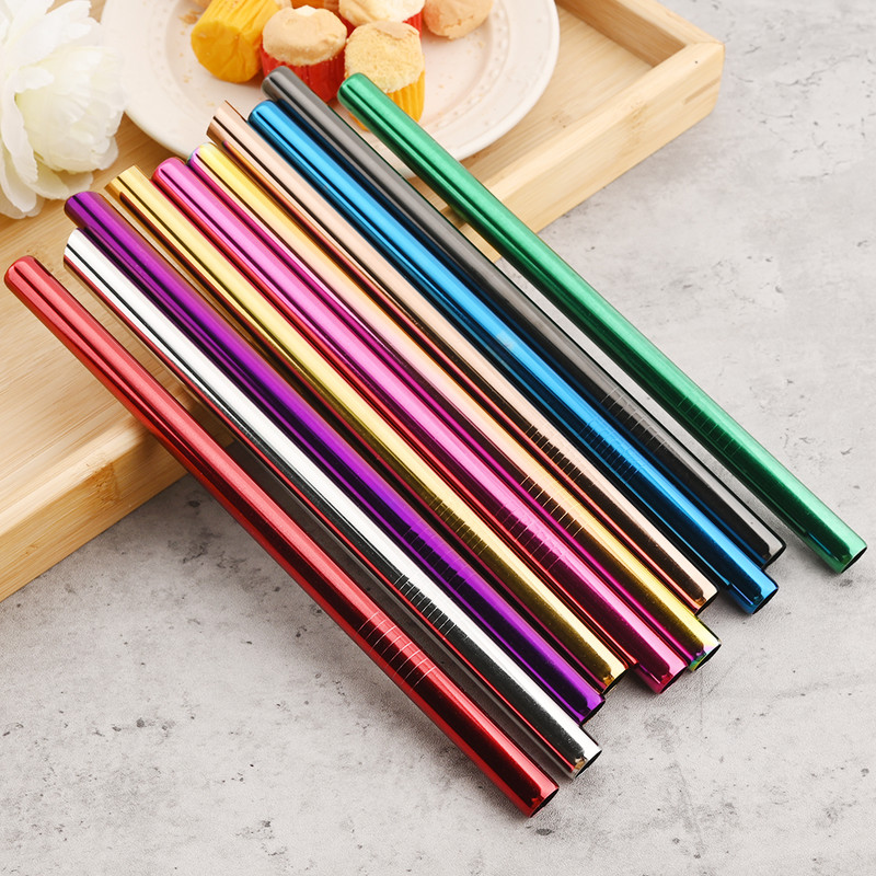 12 мм многоцветна сламка за многократна употреба, сламка от неръждаема стомана 304 с четка за чай с балончета, коктейл бар, парти аксесоари