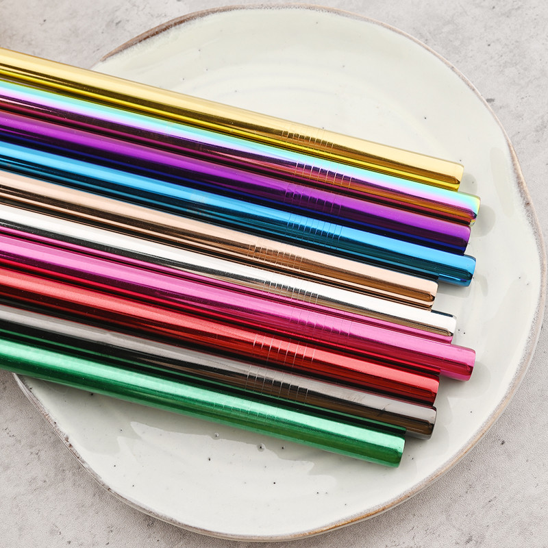12 мм многоцветна сламка за многократна употреба, сламка от неръждаема стомана 304 с четка за чай с балончета, коктейл бар, парти аксесоари