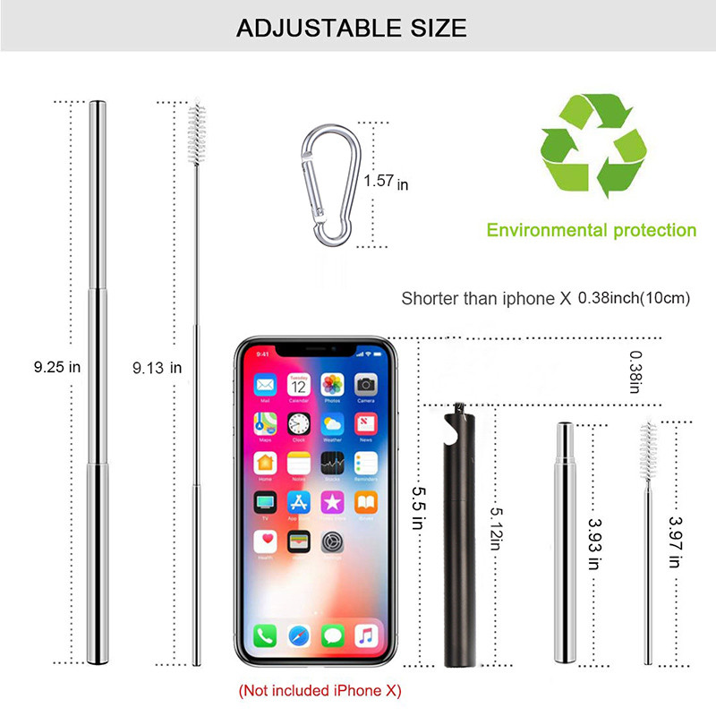 Комплект преносими телескопични сламки за пиене Метална сламка от неръждаема стомана 304 Многократна употреба Ключодържател за пътуване Сламка с кутия Отварачка за бутилки