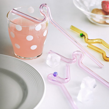 Цветни стъклени сламки Сламки за многократна употреба Топлоустойчива стъклена сламка Чай с мляко за пиене Стъклена пръчка с дълга дръжка Аксесоари за бар за напитки
