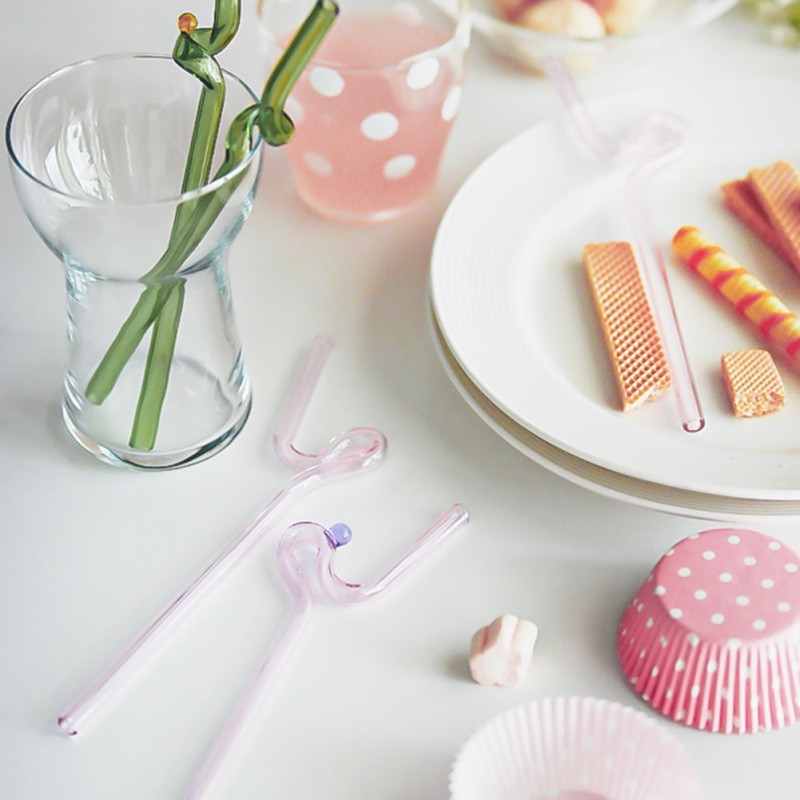 Paie de sticlă colorate Pai reutilizabile Paie de sticlă rezistente la căldură Lapte de băut Ceai Tijă lungă Paie de sticlă Băuturi Accesorii pentru bar