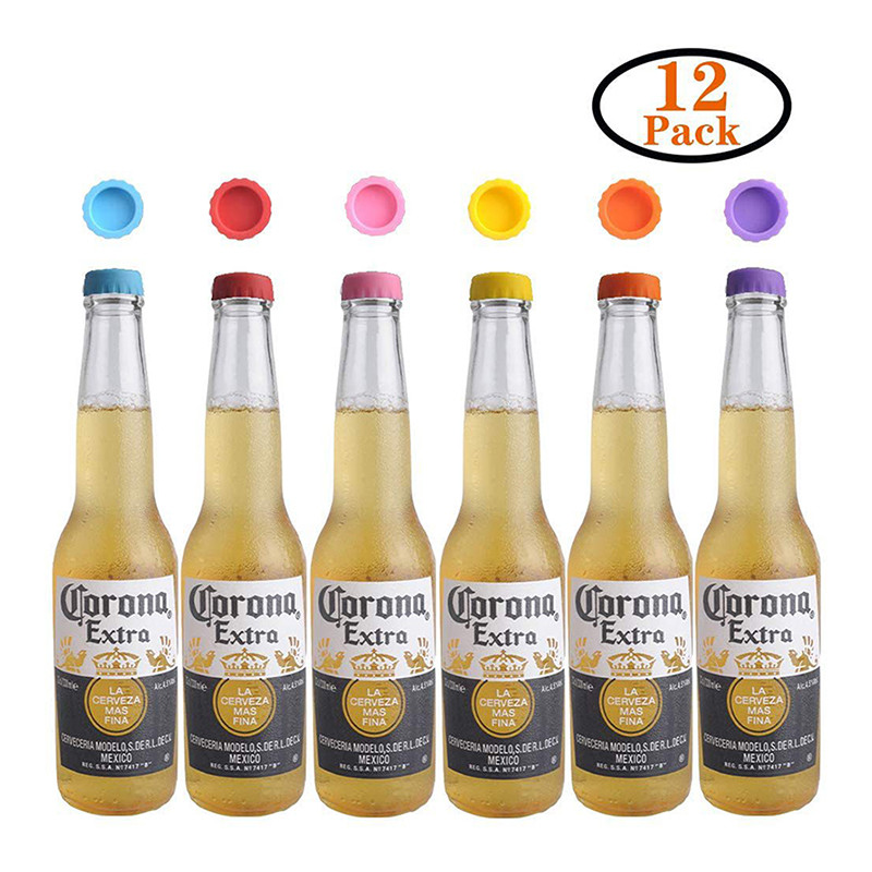 Capace de etanșare pentru sticlă de bere din silicon, 12 buc, dop de vin reutilizabil pentru bucătărie, rezistent la scurgeri, pentru păstrarea în stare proaspătă pentru sticlă de condiment pentru băutură