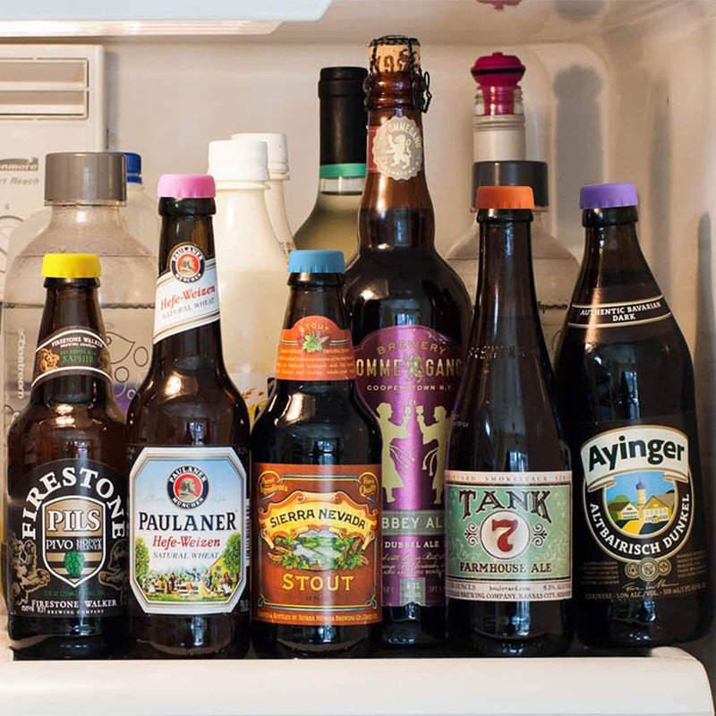 Capace de etanșare pentru sticlă de bere din silicon, 12 buc, dop de vin reutilizabil pentru bucătărie, rezistent la scurgeri, pentru păstrarea în stare proaspătă pentru sticlă de condiment pentru băutură