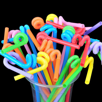 100Pcs Drinking Plastic Straws Colorful Art Long Flexible Wedding Party Supplies Πλαστικά καλαμάκια πόσιμου Αξεσουάρ κουζίνας