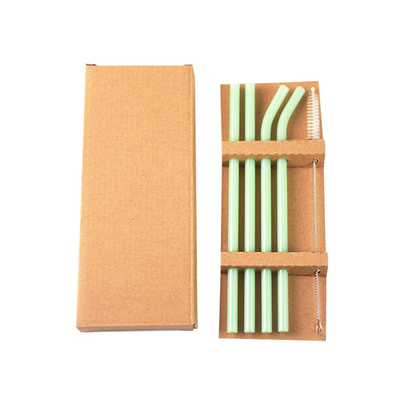 4 buc/set Paie de sticlă de culoare rezistentă la căldură băutură rece Paie îndoită drept Paie reutilizabile Paie de băut pentru bar de petrecere