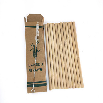 Пътуващ комплект от естествена бамбукова сламка за пиене Четка за почистване на конопени сламки от сизал с калъф за носене в тръба от органична бамбукова сламка