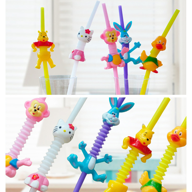 Paie de băut reutilizabile colorate PP de calitate alimentară, drăguț de desene animate, paie de băuturi drepte, pentru copii, apă potabilă
