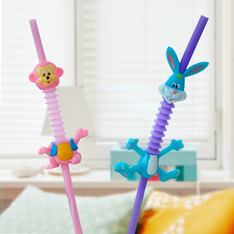 Paie de băut reutilizabile colorate PP de calitate alimentară, drăguț de desene animate, paie de băuturi drepte, pentru copii, apă potabilă
