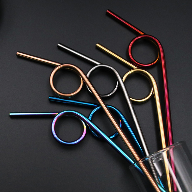 Paie îndoită din oțel inoxidabil ecologic Paiele de băut din metal strâmbe reutilizabile pentru student cu perie