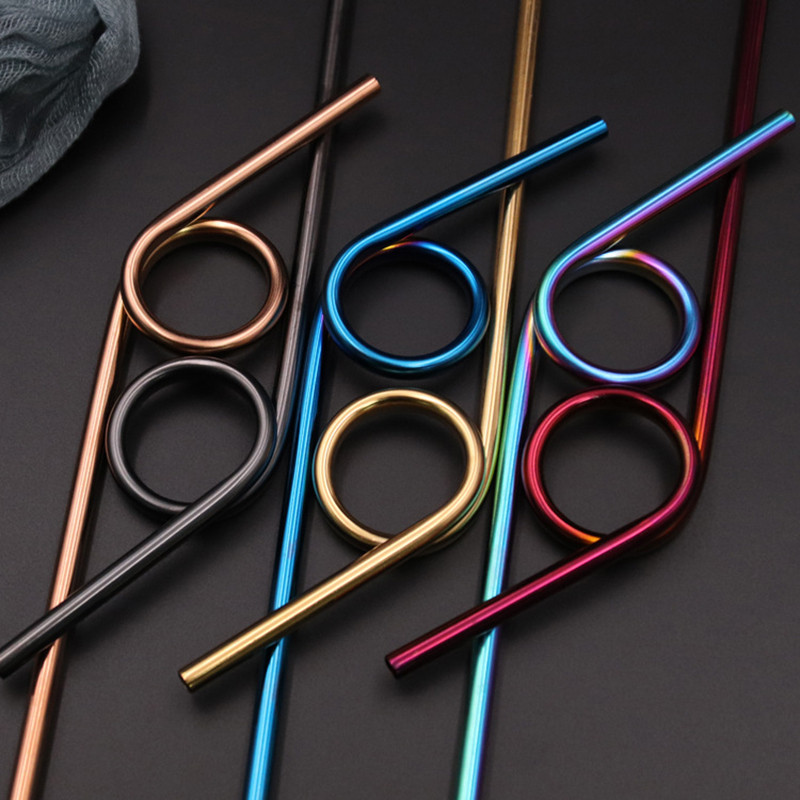 Paie îndoită din oțel inoxidabil ecologic Paiele de băut din metal strâmbe reutilizabile pentru student cu perie