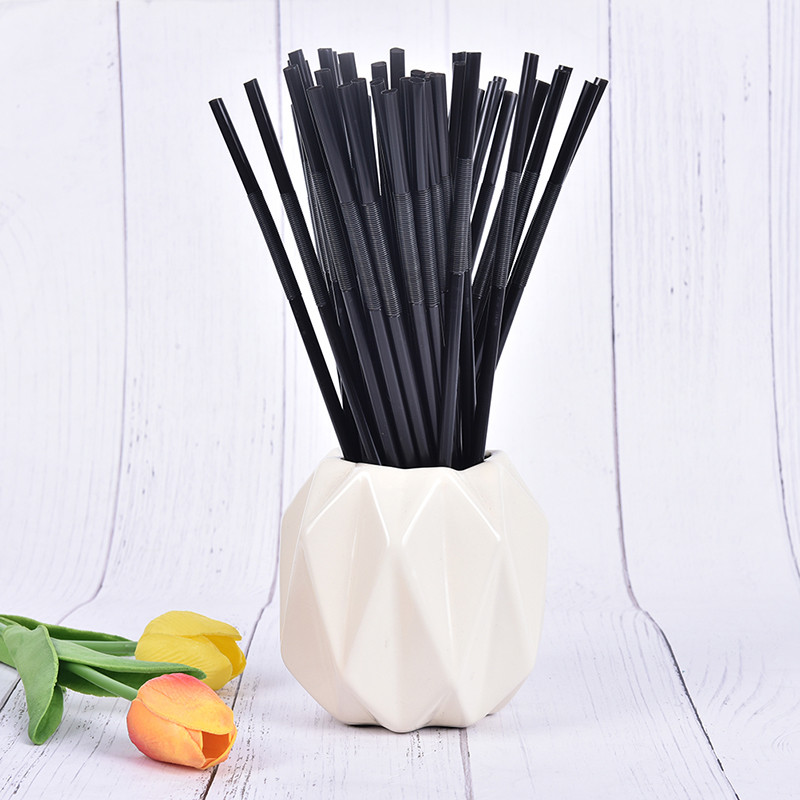 100 buc. Pai de băut, negre lungi, flexibile, pentru petreceri de nuntă, Paie de băut din plastic, 26 cm