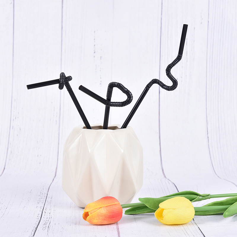 100 buc. Pai de băut, negre lungi, flexibile, pentru petreceri de nuntă, Paie de băut din plastic, 26 cm
