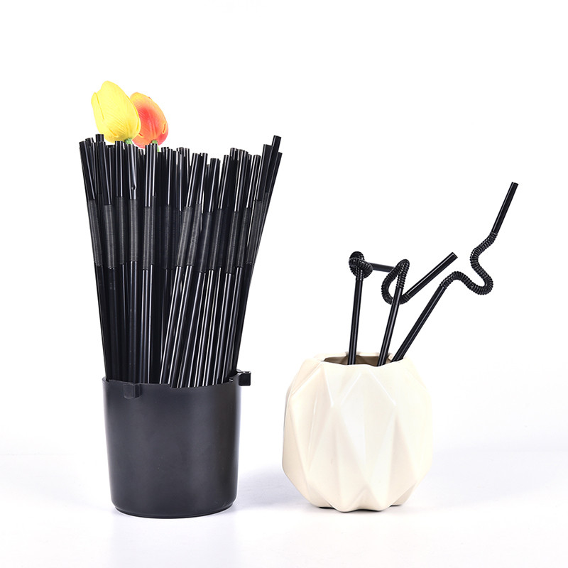 100 buc. Pai de băut, negre lungi, flexibile, pentru petreceri de nuntă, Paie de băut din plastic, 26 cm