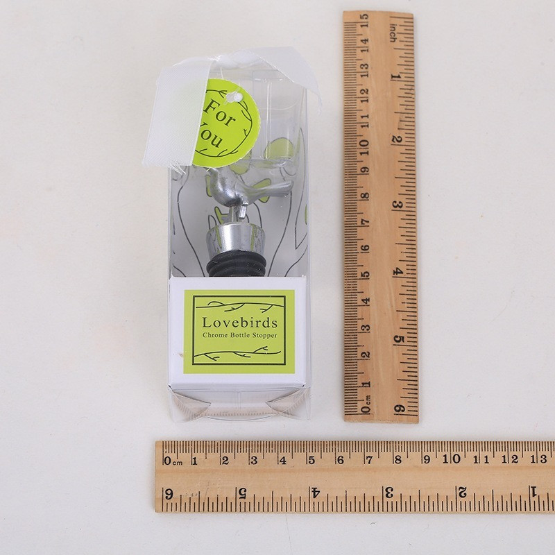 Аксесоари за бар Декорация Lovebird Запушалки за вино Сватбени подаръци за гости Сребърни запушалки за бутилки с изящна опаковъчна кутия