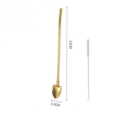 Su šiaudiniu šiaudiniu šaukštu nerūdijančio plieno daugkartinio naudojimo desertinio pyrago šaukštas 2 viename šaukšte gėrimo įrankiai Daugiafunkcis kūrybinis