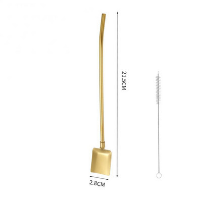 Su šiaudiniu šiaudiniu šaukštu nerūdijančio plieno daugkartinio naudojimo desertinio pyrago šaukštas 2 viename šaukšte gėrimo įrankiai Daugiafunkcis kūrybinis