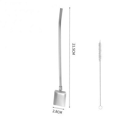 Su šiaudiniu šiaudiniu šaukštu nerūdijančio plieno daugkartinio naudojimo desertinio pyrago šaukštas 2 viename šaukšte gėrimo įrankiai Daugiafunkcis kūrybinis