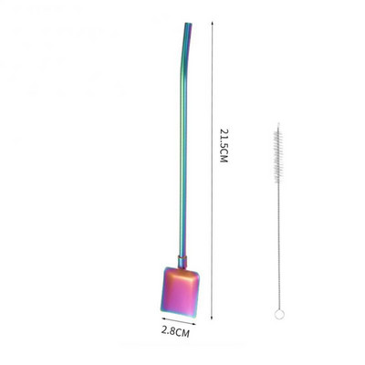 Su šiaudiniu šiaudiniu šaukštu nerūdijančio plieno daugkartinio naudojimo desertinio pyrago šaukštas 2 viename šaukšte gėrimo įrankiai Daugiafunkcis kūrybinis