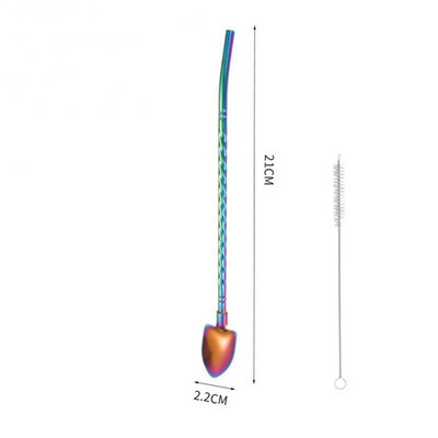 Su šiaudiniu šiaudiniu šaukštu nerūdijančio plieno daugkartinio naudojimo desertinio pyrago šaukštas 2 viename šaukšte gėrimo įrankiai Daugiafunkcis kūrybinis