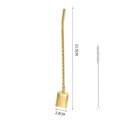 Su šiaudiniu šiaudiniu šaukštu nerūdijančio plieno daugkartinio naudojimo desertinio pyrago šaukštas 2 viename šaukšte gėrimo įrankiai Daugiafunkcis kūrybinis