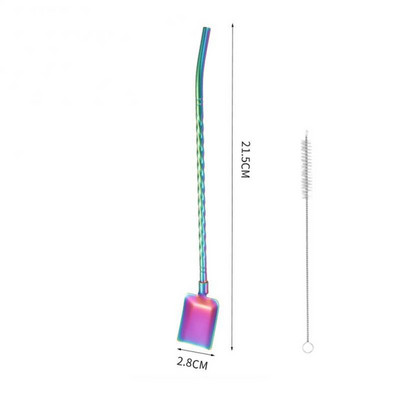 Su šiaudiniu šiaudiniu šaukštu nerūdijančio plieno daugkartinio naudojimo desertinio pyrago šaukštas 2 viename šaukšte gėrimo įrankiai Daugiafunkcis kūrybinis