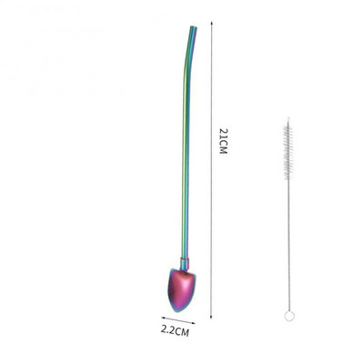 Su šiaudiniu šiaudiniu šaukštu nerūdijančio plieno daugkartinio naudojimo desertinio pyrago šaukštas 2 viename šaukšte gėrimo įrankiai Daugiafunkcis kūrybinis