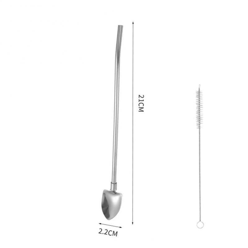 Su šiaudiniu šiaudiniu šaukštu nerūdijančio plieno daugkartinio naudojimo desertinio pyrago šaukštas 2 viename šaukšte gėrimo įrankiai Daugiafunkcis kūrybinis