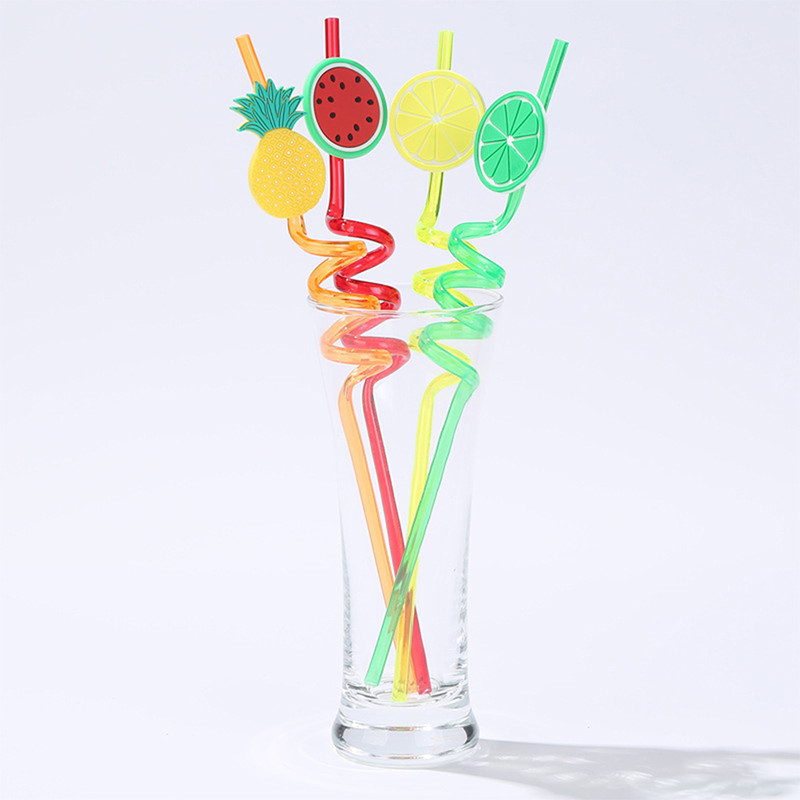 4 buc Pai de baut reutilizabile din PVC Paie drăguțe cu fructe Decor pentru masă de petrecere din Hawaii