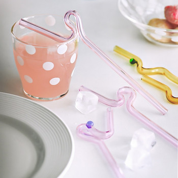 Художествени стъклени сламки Сламки за многократна употреба Топлоустойчива стъклена сламка Чай с мляко за пиене Стъклени пръчки с дълга дръжка Аксесоари