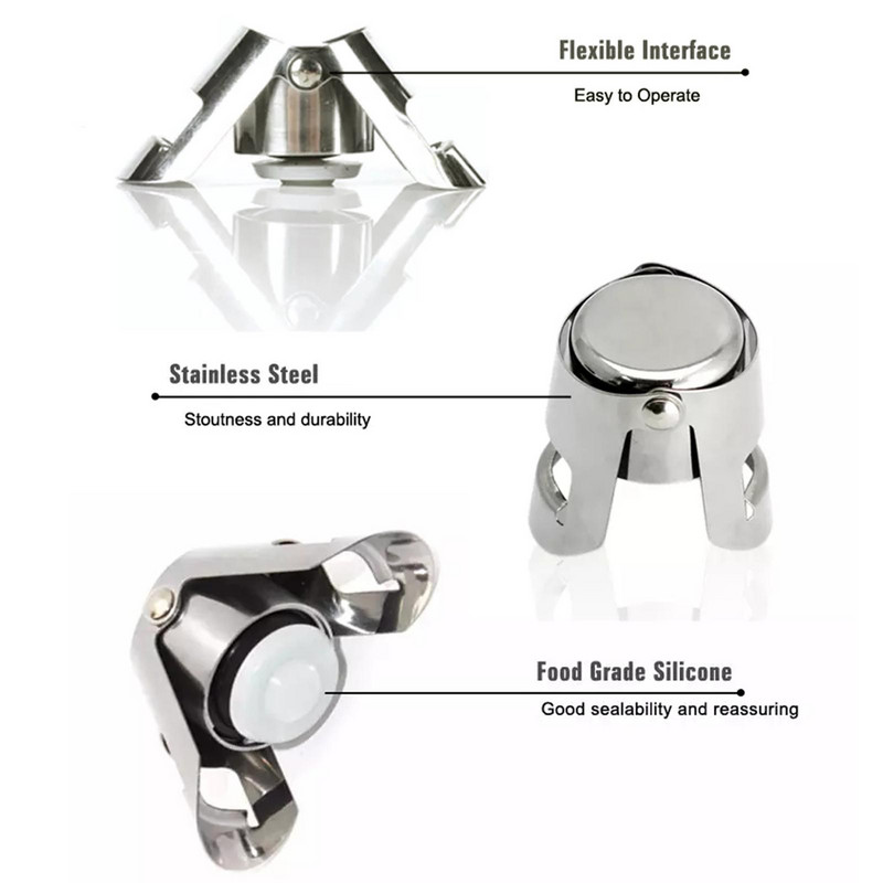 Стоманена запушалка за бутилка шампанско Вакуумно запечатана искряща шампанско Бутилка за вино Спестяваща запушалка за бутилка Отварачка Бар инструмент