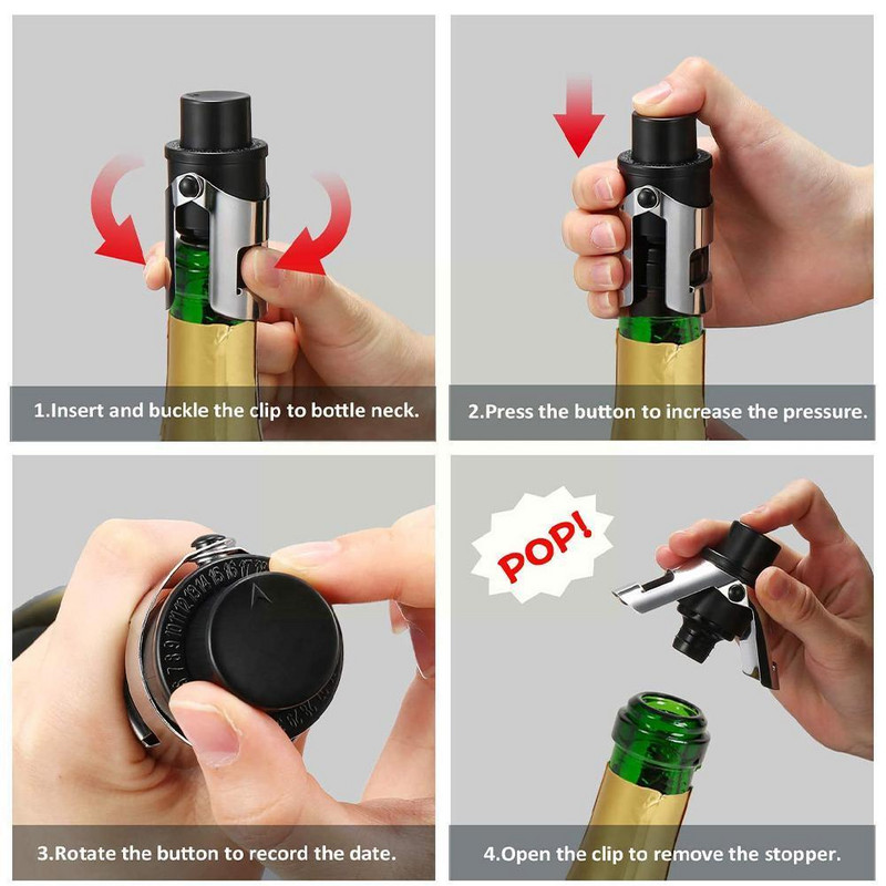 Dop de șampanie cu vid cu pompă de presiune Keep Fizz Bubbly Prosecco Caps Seal Plugs Sticle din silicon Vin spumant Cava V6w9