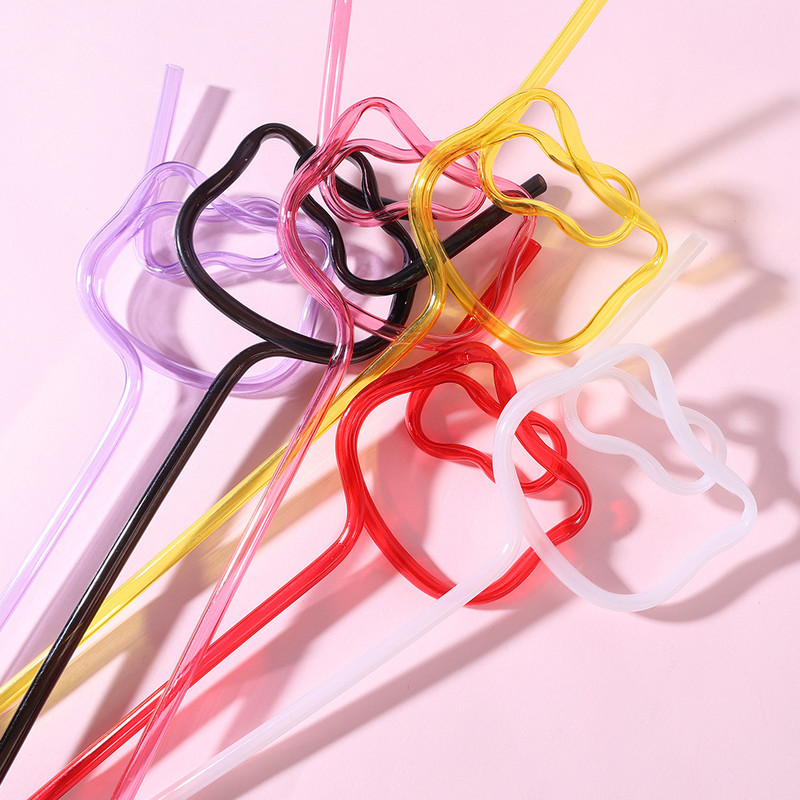 Desene animat rafinat în formă de cap de pisică, paie multicoloră, accesorii de bucătărie, restaurant de familie, ceaiuri cu lapte, cafenea, paie pentru copii