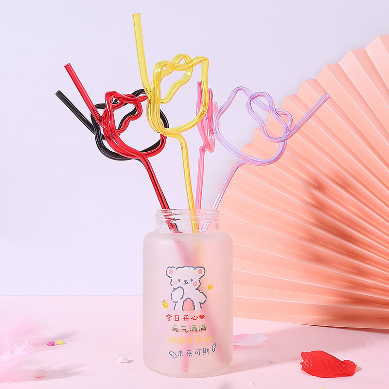 Desene animat rafinat în formă de cap de pisică, paie multicoloră, accesorii de bucătărie, restaurant de familie, ceaiuri cu lapte, cafenea, paie pentru copii