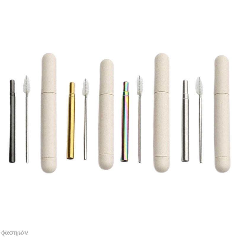 Oțel inoxidabil, portabil, în aer liber, pliabil, paie de ceai cu lapte, paie circulară din silicon, pentru călătorie, paie reutilizabilă din oțel inoxidabil