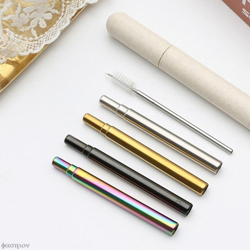 Oțel inoxidabil, portabil, în aer liber, pliabil, paie de ceai cu lapte, paie circulară din silicon, pentru călătorie, paie reutilizabilă din oțel inoxidabil