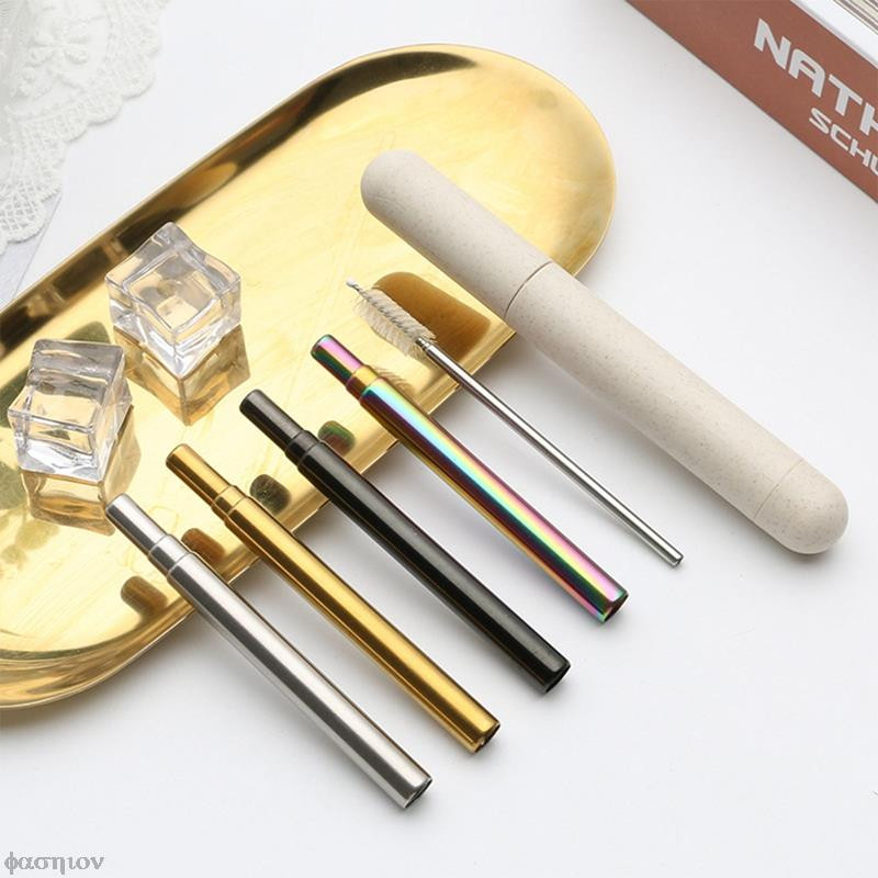 Oțel inoxidabil, portabil, în aer liber, pliabil, paie de ceai cu lapte, paie circulară din silicon, pentru călătorie, paie reutilizabilă din oțel inoxidabil