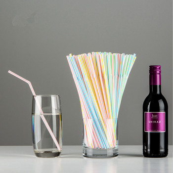 100 бр. 18,5 см цветни пластмасови извити сламки за еднократна употреба Сватбено парти Аксесоари за барове за напитки Сламка за многократна употреба за рожден ден