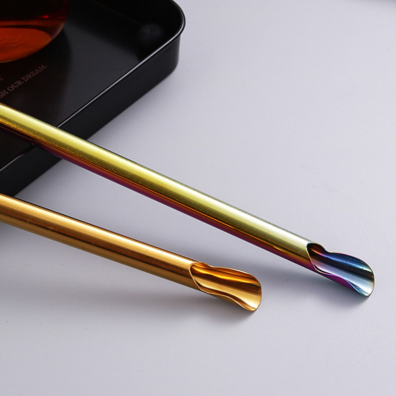 Lingură reutilizabilă convenabilă din paie inoxidabilă Durabilitate Paie de băut Lingură pentru amestecare din oțel inoxidabil Linguri creative pentru cocktail